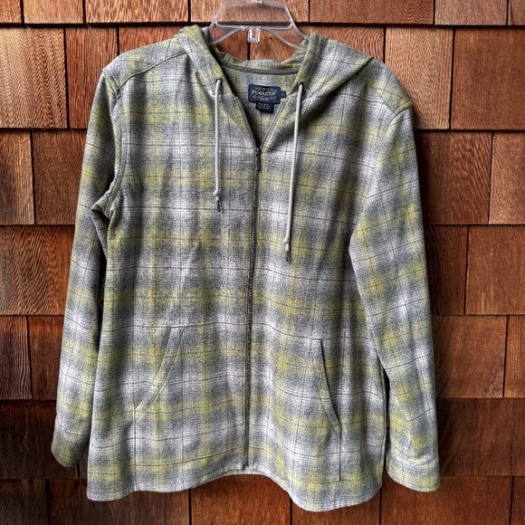 Pendleton Jackets & Blazers - New Pendleton Virgin Wool Sage/Gray Plaid Zip Front Hoodie Jacket Women's Large